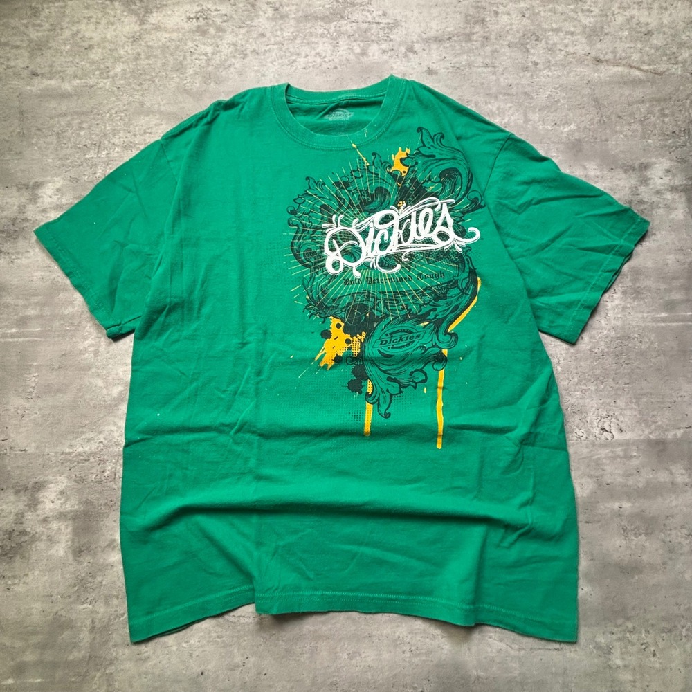 Y2K Dickies Graphic T-Shirt Large Green Scroll Logo Short Sleeve Tee